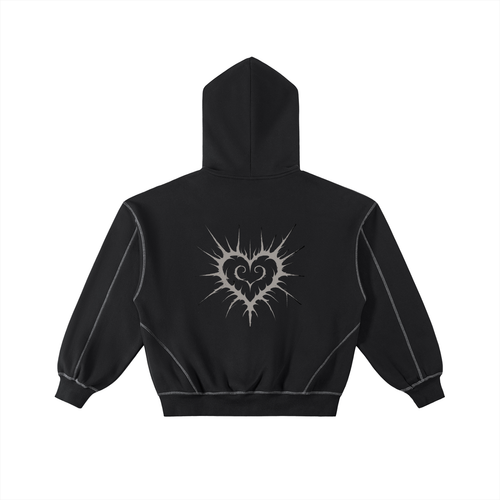 Boxy-Fleece-Kapuzenjacke mit Kontrastnähten