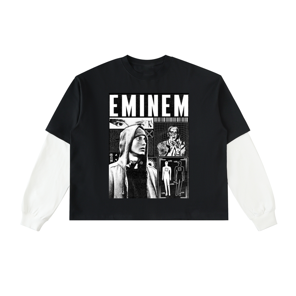 T-Shirt aus Baumwolle mit geschichteten Kontrastärmeln