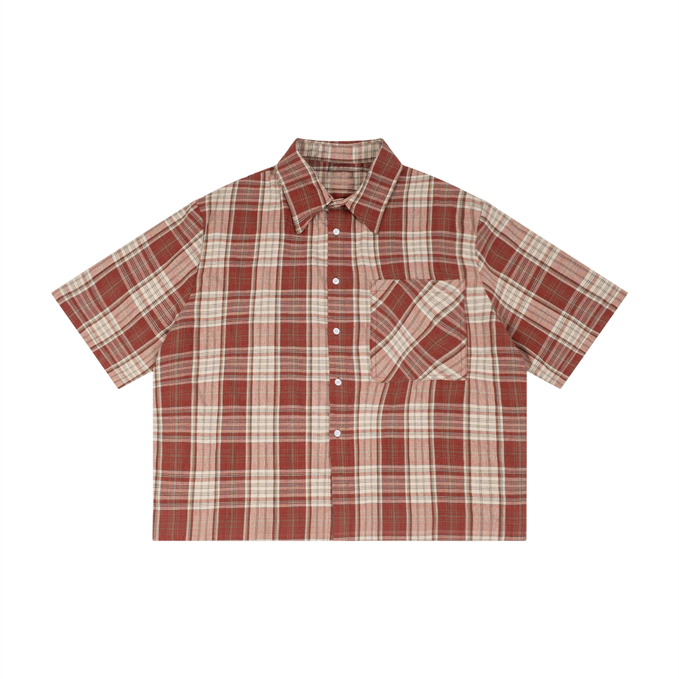 Unisex kariertes Boxy-Kurzarmhemd