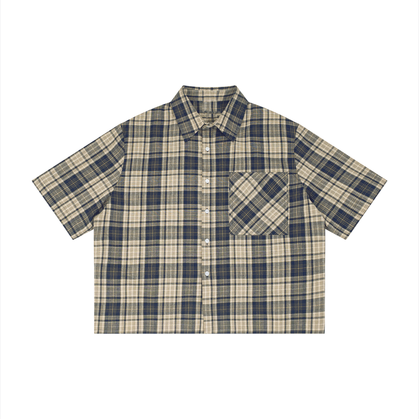 Unisex kariertes Boxy-Kurzarmhemd