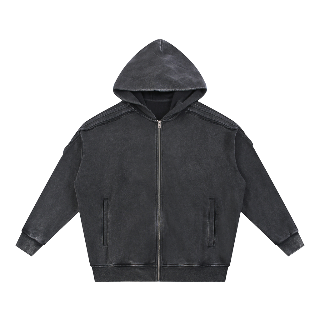 Cross Cybersigilism Snow Washed Tape Raw Edge Reißverschluss-Kapuzenpullover