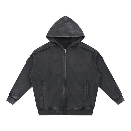 Cross cybersigilism Snow Washed Tape Raw Edge Zip Hoodie