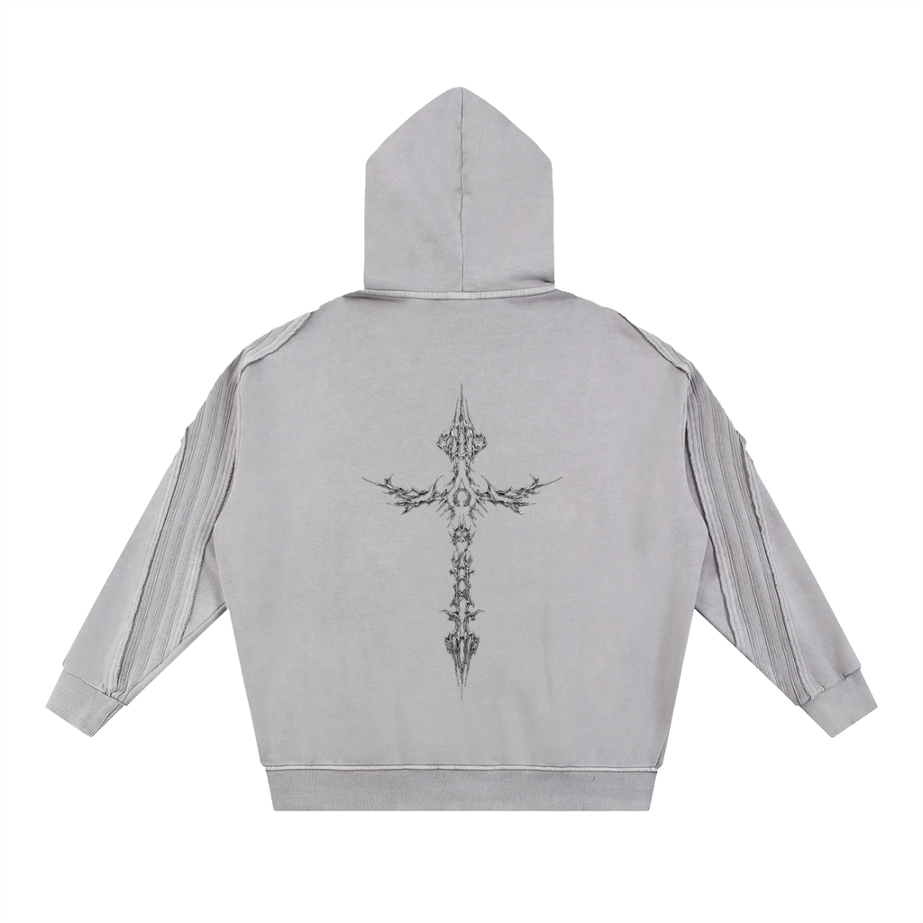 Cross Cybersigilism Snow Washed Tape Raw Edge Reißverschluss-Kapuzenpullover