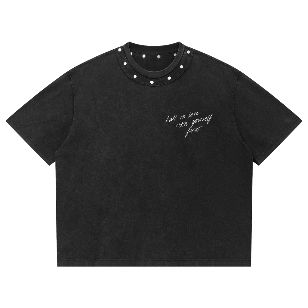 Unisex Boxy Oversized Nieten T-Shirt aus gewaschener Baumwolle