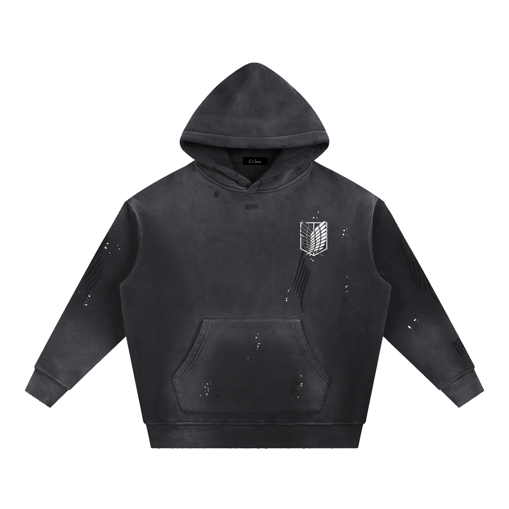 Vintage Washed Frayed Fleece Hoodie