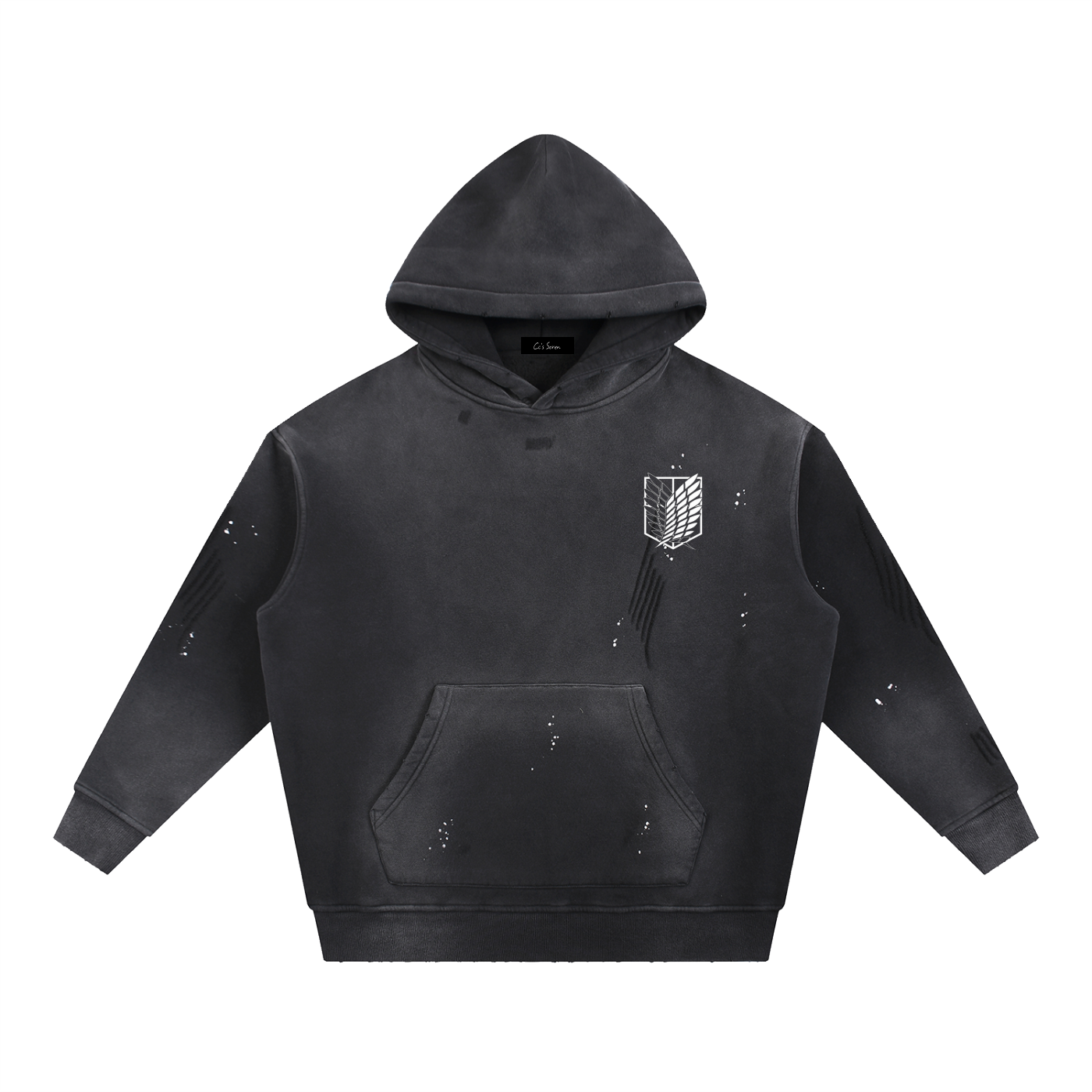 Vintage Hoodie aus angerautem Fleece mit ausgefransten Kanten