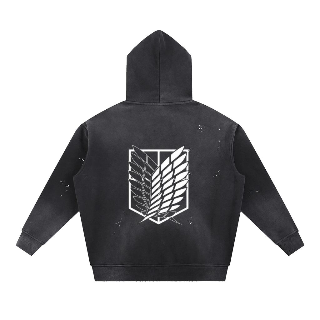 Vintage Washed Frayed Fleece Hoodie