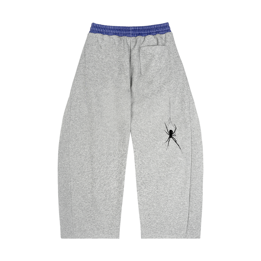 Karierte Barrel-Sweatpants mit Spinnen-Taillenbund