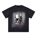 T-Shirt mit quadratischem Affen-Aufnäher, gewaschen