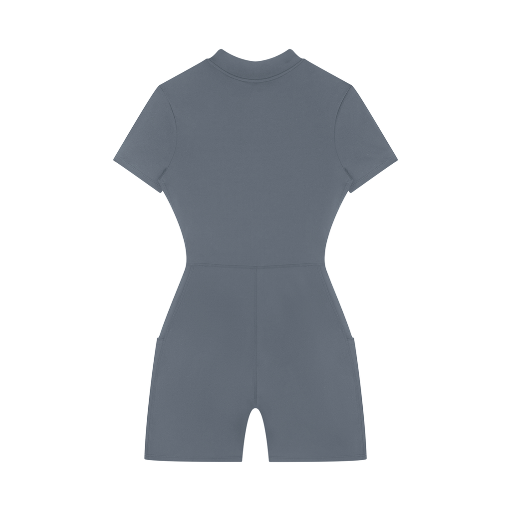 Damen-Overall mit halbem Reißverschluss und kurzen Ärmeln