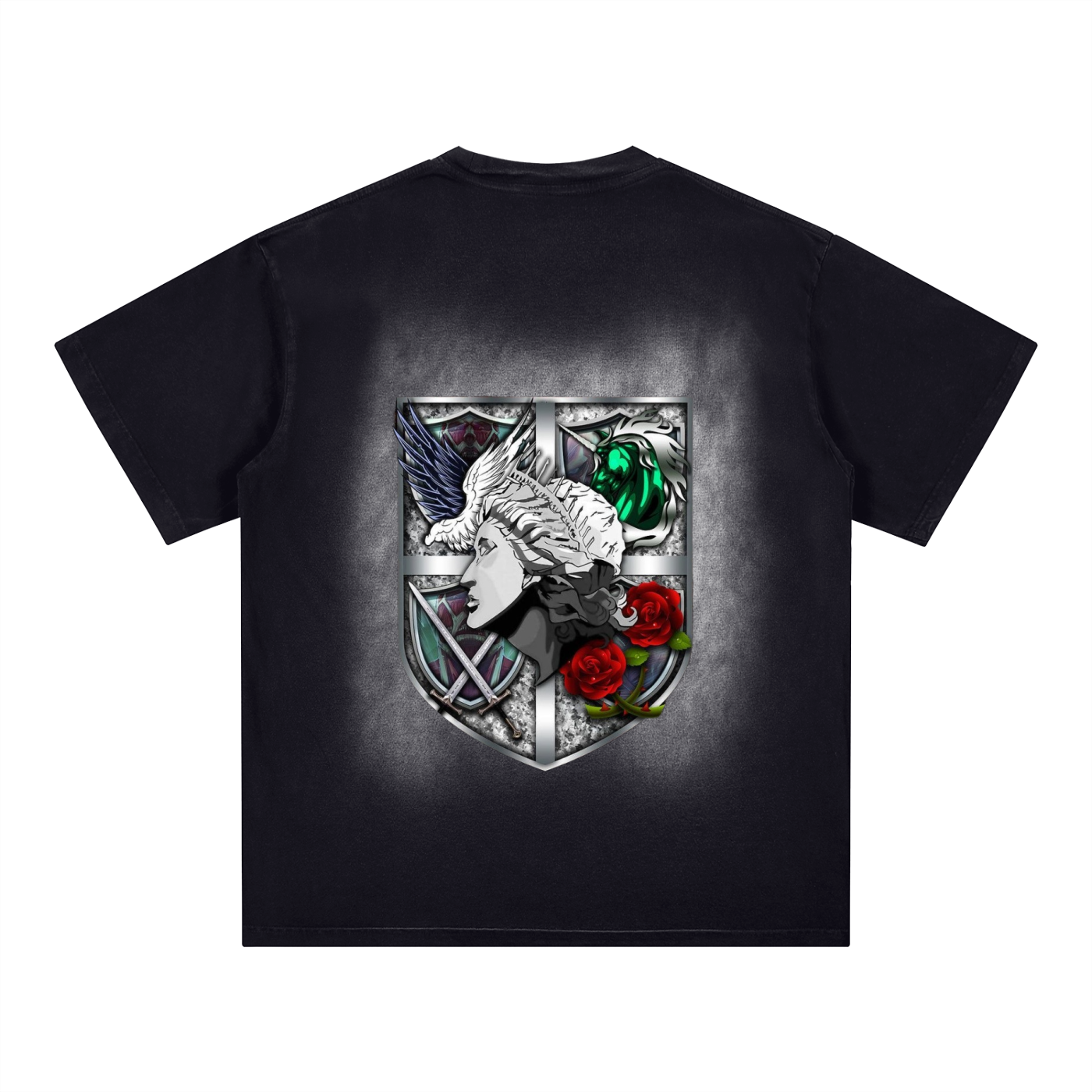 T-Shirt mit quadratischem Affen-Aufnäher, gewaschen