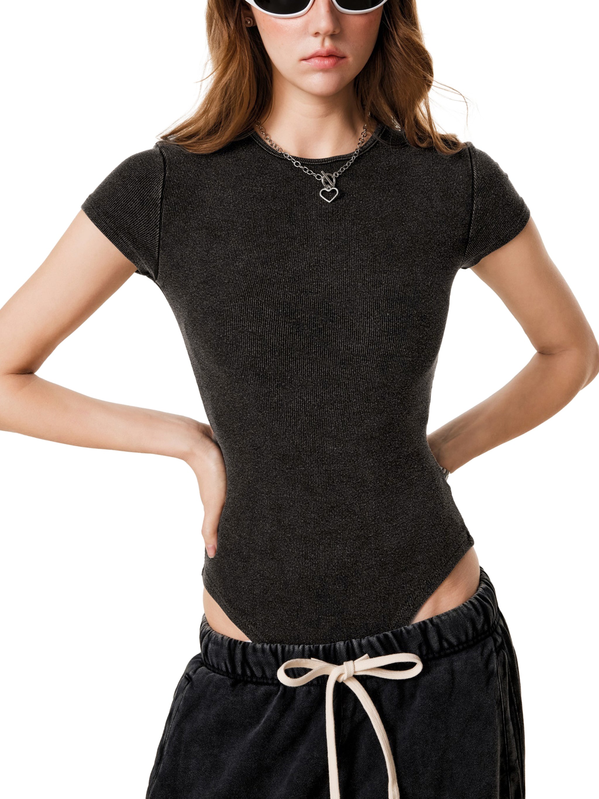 Mineral-Waschung Crewneck-Body für Damen